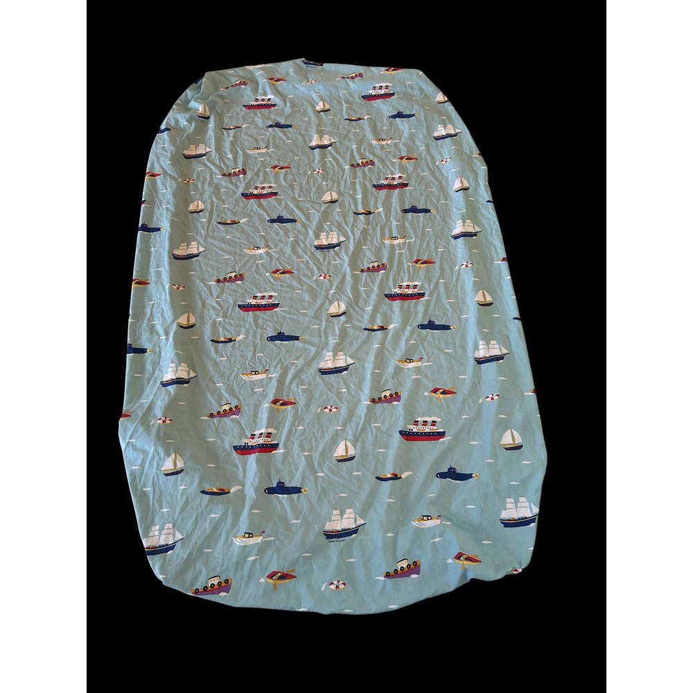 Vintage 1994 Pottery Barn Kids Nautical Sailboat Fitted Full Sheet Blue Cotton